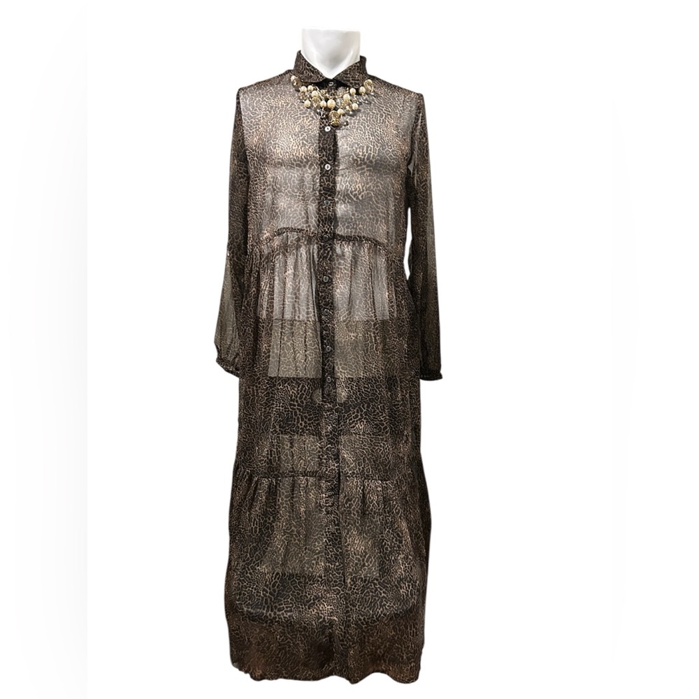Noisy May Black and Cream Sheer Animal-Print Maxi Dress